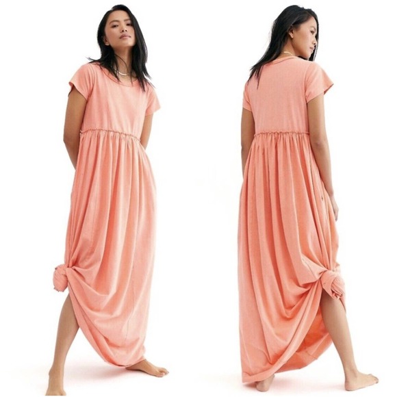 Free People Dresses & Skirts - Free People NWT size xs Carissa peach maxi tee distressed pockets dress